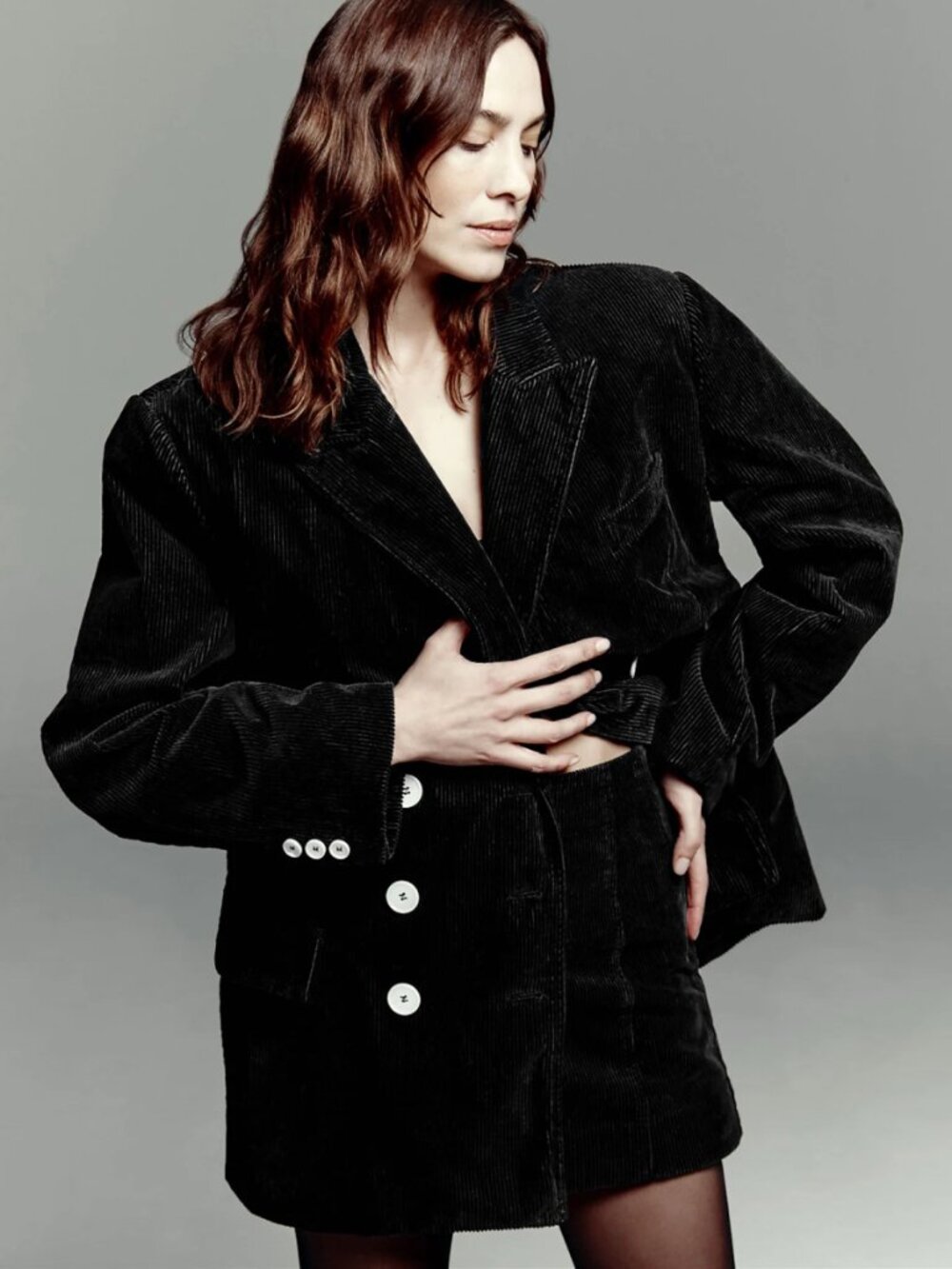 Alexa Chung For Madewell Black Corduroy Double Breasted Blazer